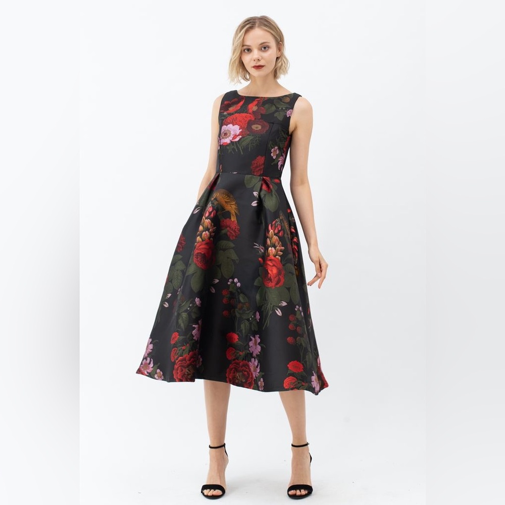 NWT CHICWISH GORGEOUS ROSE JACQUARD SLEEVELESS MIDI DRESS - Picture 3 of 13
